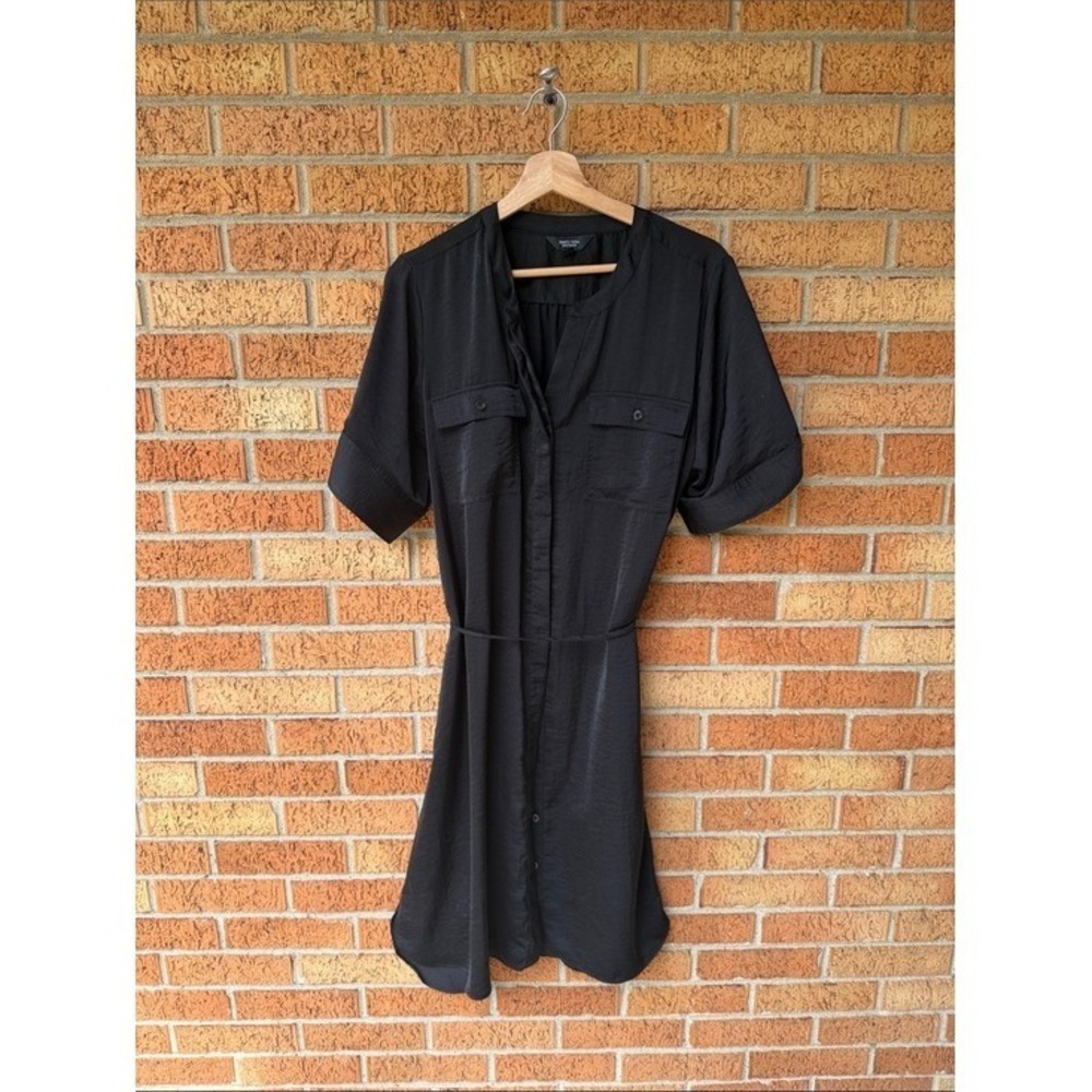 Simply Vera Vera Wang Black Oversized ButtonUp Short Sleeve Midi Shirt Dress 2XL